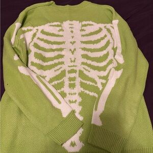 Green Skeleton Intarsia Knit Sweater